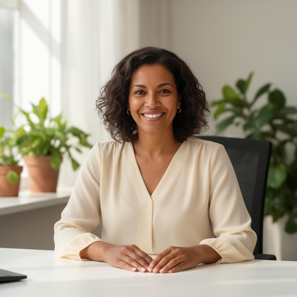 Shalom Home Care manager smiling at her desk